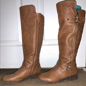 Nature Breeze Zip-Up Faux Leather Studded Knee High Boots